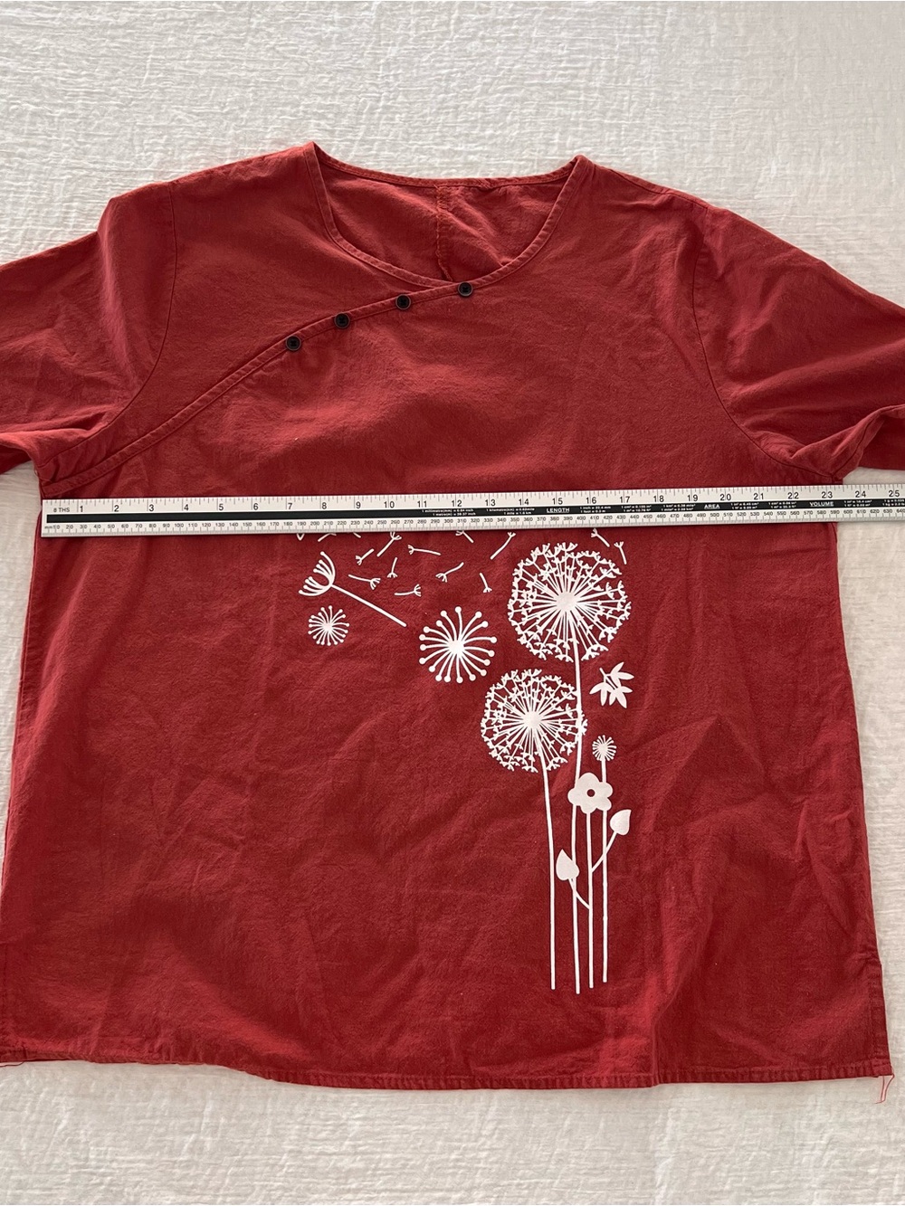 Rust Women’s Cotton Linen Blend Graphic Dandelion Print Button Detail Size XL